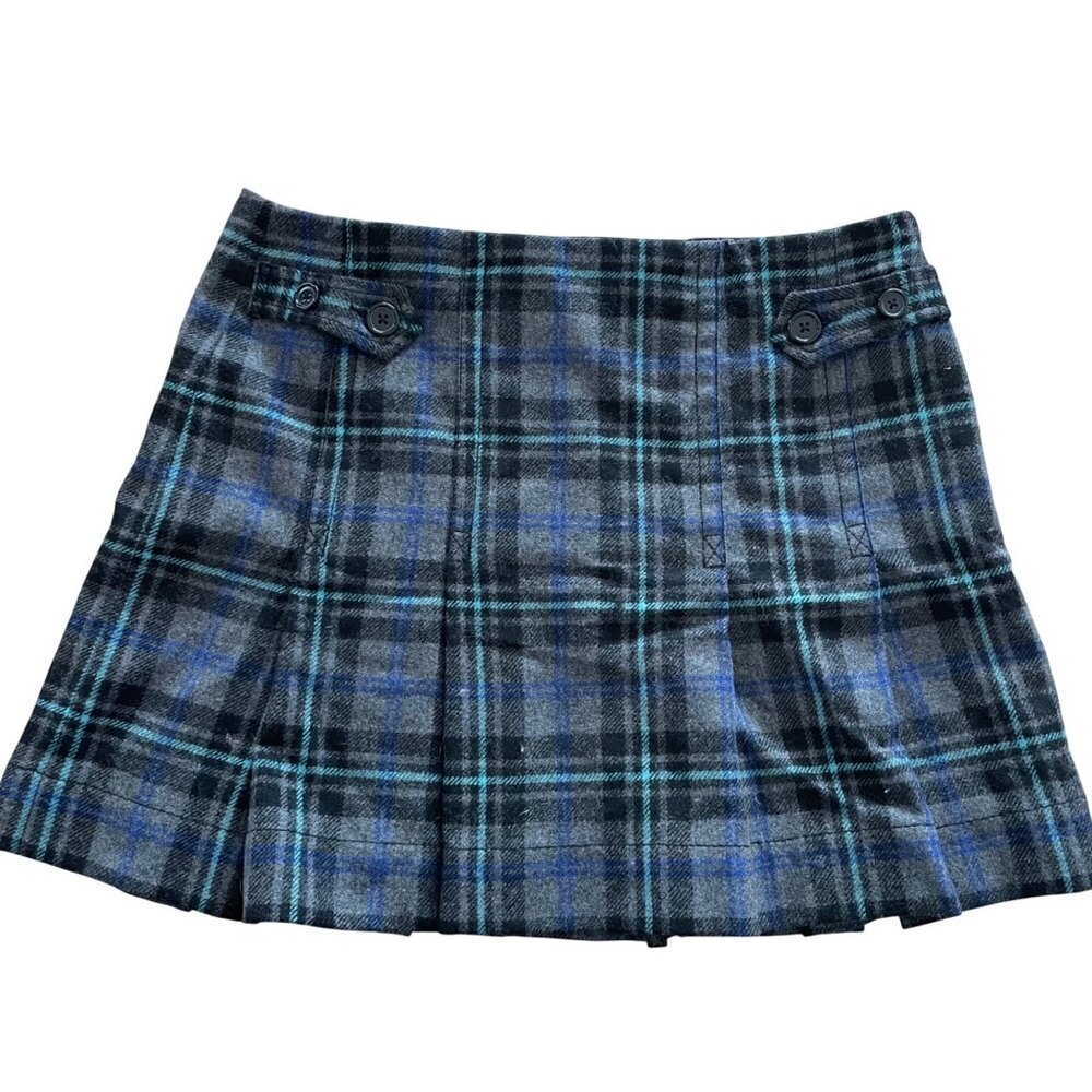 Gap Wool Blend Mini Skirt Sz 10 Blue Gray Plaid Dark Academia Emo Vintage Y2K
